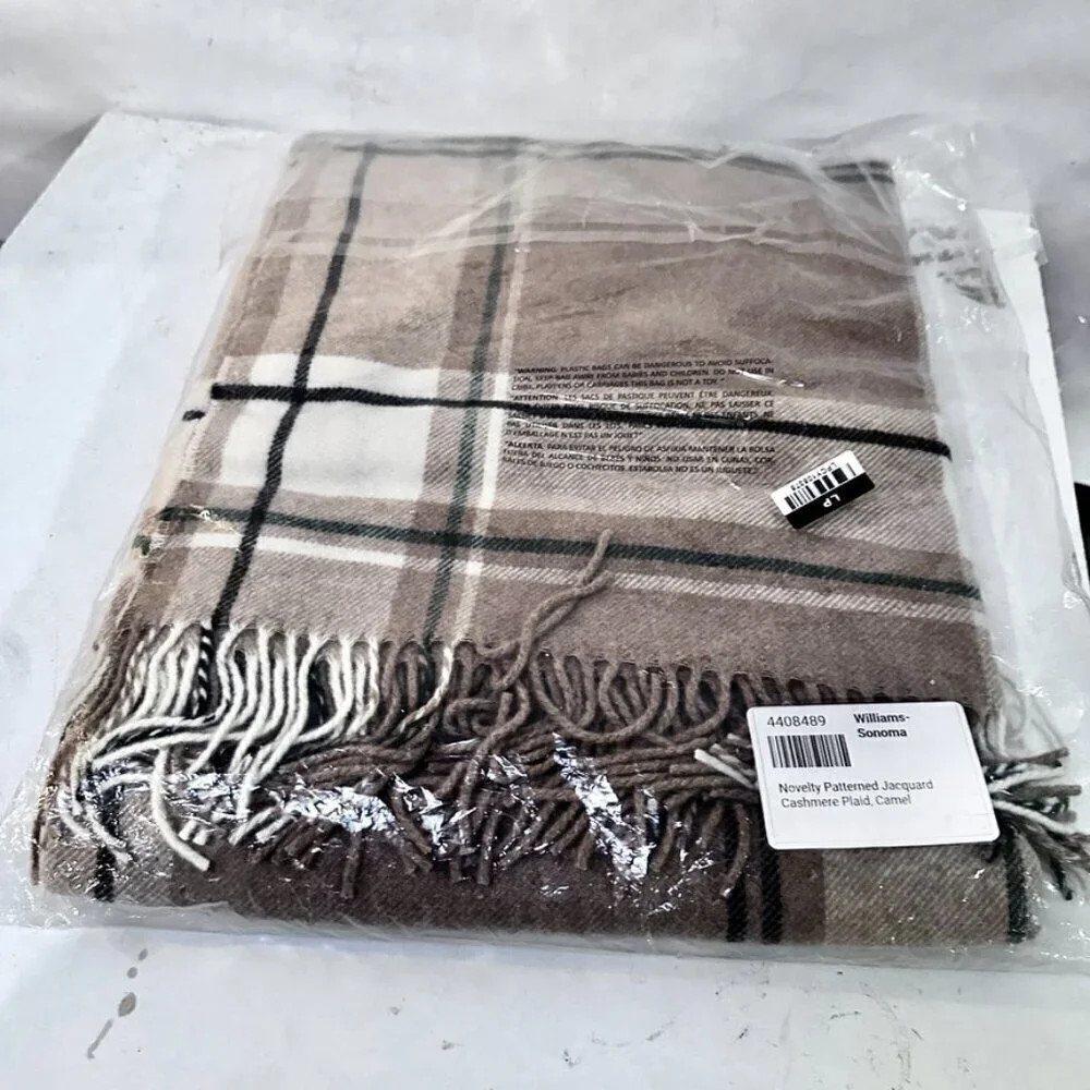 Williams Sonoma Cashmere Jacquard Nova Check Plaid Scarf Throw 58